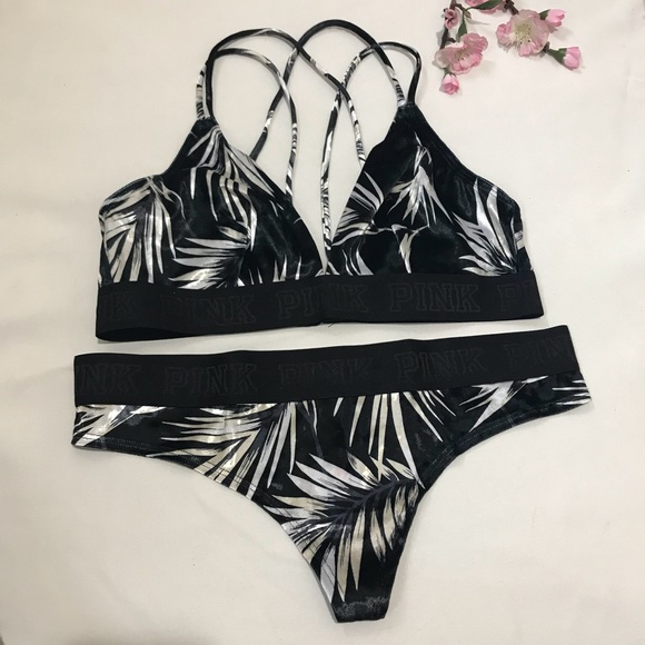 PINK Victoria's Secret Other - VS PINK strappy back Velvet bra & thong set Sz L